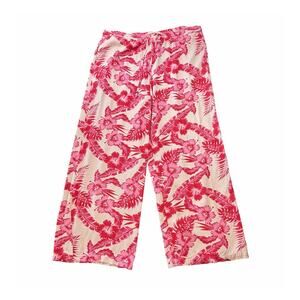 Revery Wide Leg Cream Pink Floral Tropical Waist Tie Flowy Casual Beach Pants